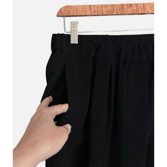 Nili Lotan M Slouchy Crepe Elastic Waist Dress Pants Acetate Pull On Crop Black - Picture 15 of 15